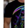 European Sizes Men'S Neon Grim Reaper Graphic T-Shirt - Vibrant Streetwear Tee with Skull & Scythe Design, Black Casual Short Sleeve Tee for Summer,