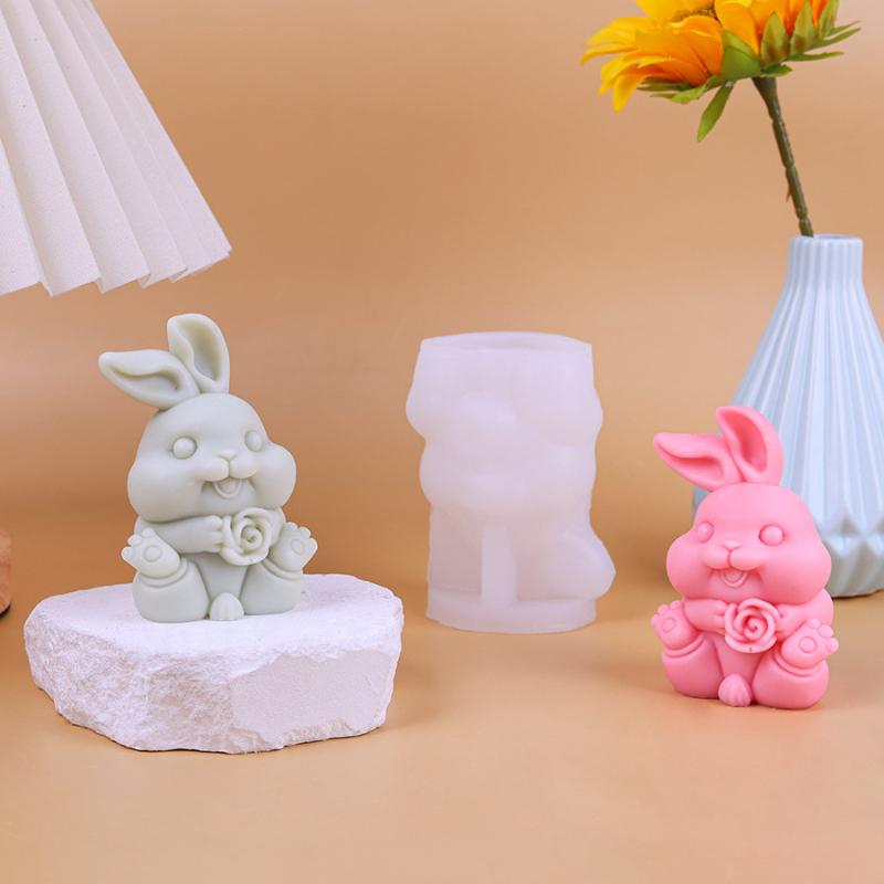 1PC 3D Bunny with Broken Shell Aromatherapy Candle Silicone Mold Easter Rabbit Home Decor DIY Craft Plaster Clay Making