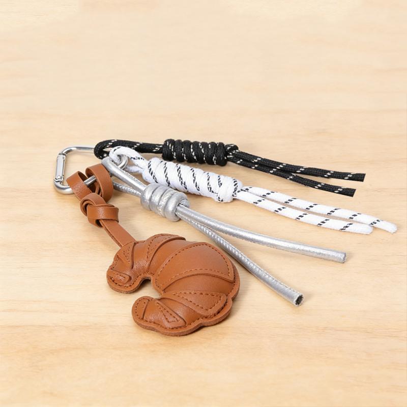 Yogodlns Diy Braided Rope Faux Leather Croissant Bag Pendant Trinket Multi-Functional Backpack Pendant