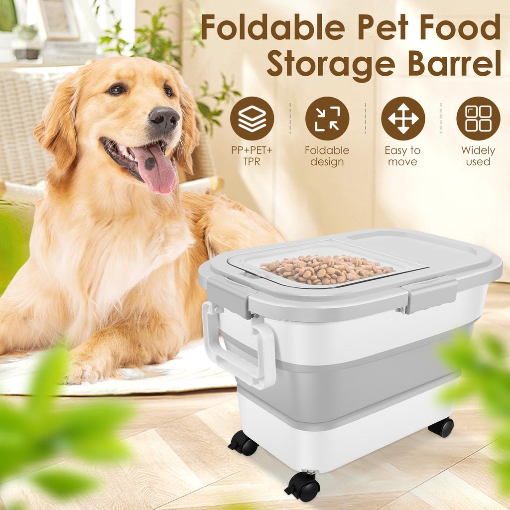 Collapsible Cat Dog Food Storage Container Large Capacity Moisture-proof Kitchen Grain Rice Storage Boxes with Removable Wheel