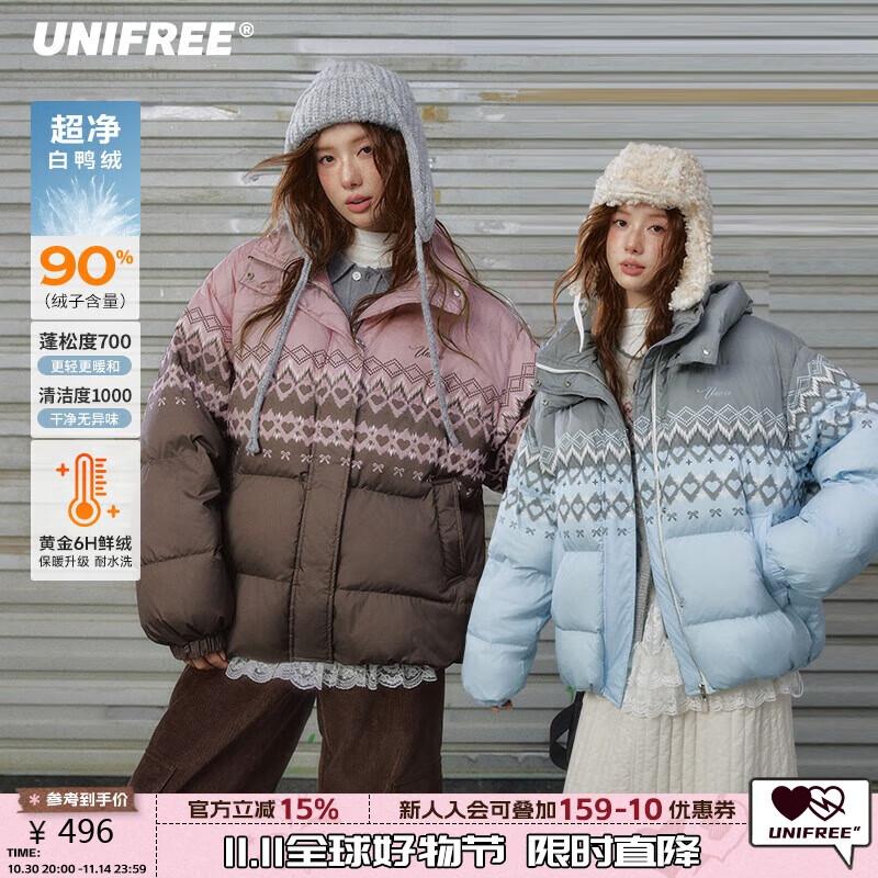 UNIFREE Пуховик с отстегивающимся капюшоном в стиле Fair Isle L