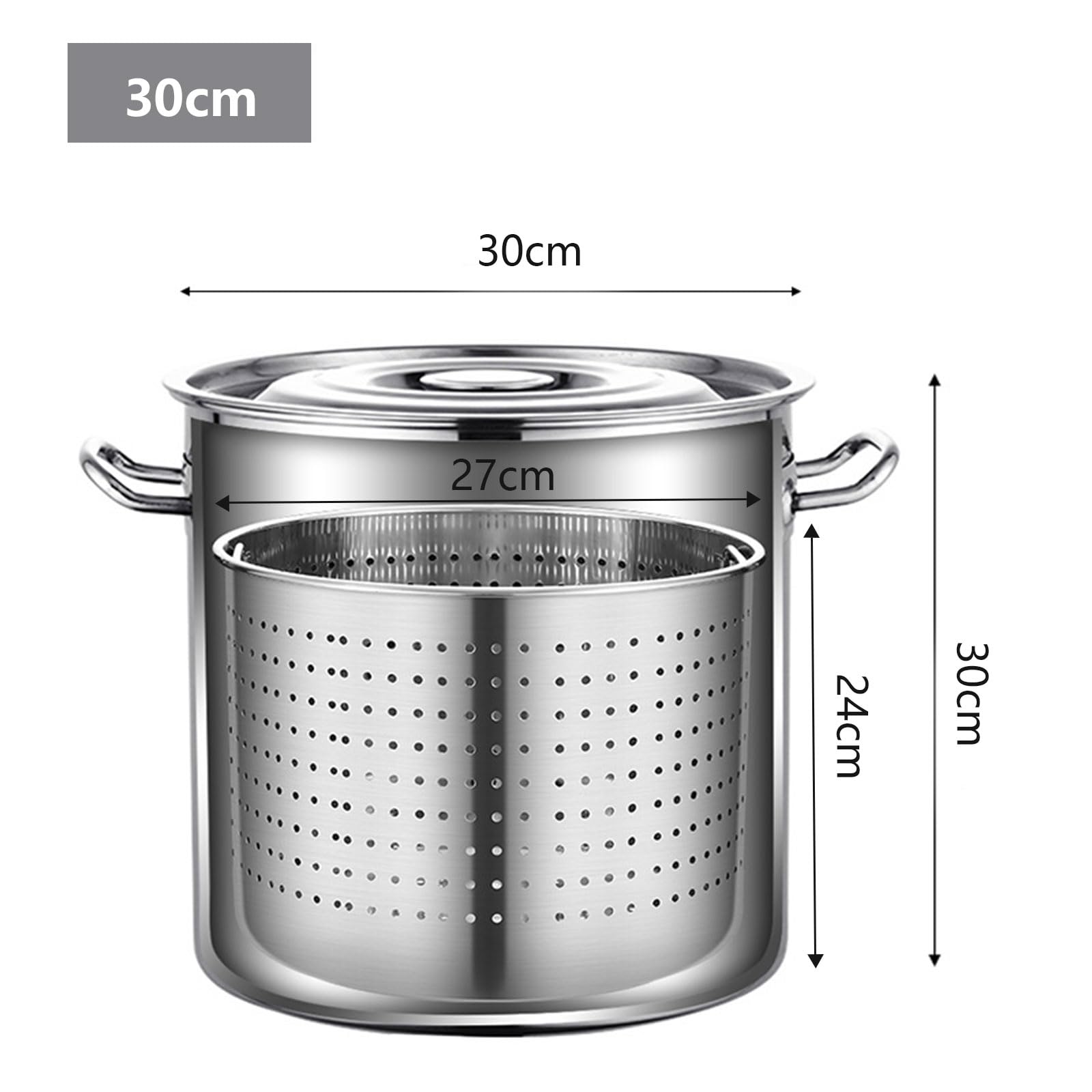 

30cm Stainless Steel Stock Pot with Strainer Basket for Seafood Boil Pot Deep Fryer Pot for Family Gatherings Lobster Boil Pot