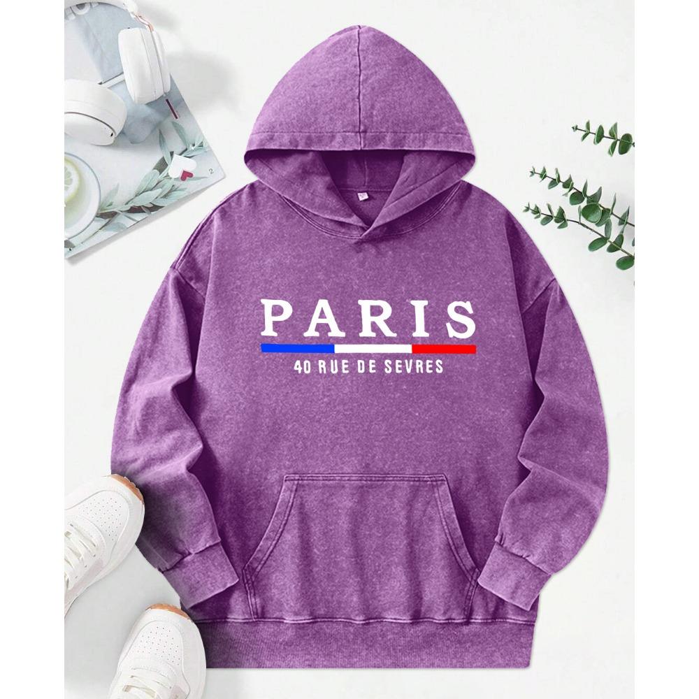 The Pairs Art Letter Print Female Washed Hoody Fashion Streetwear Autumn Cotton Clothes Soft Loose Female Hoodie