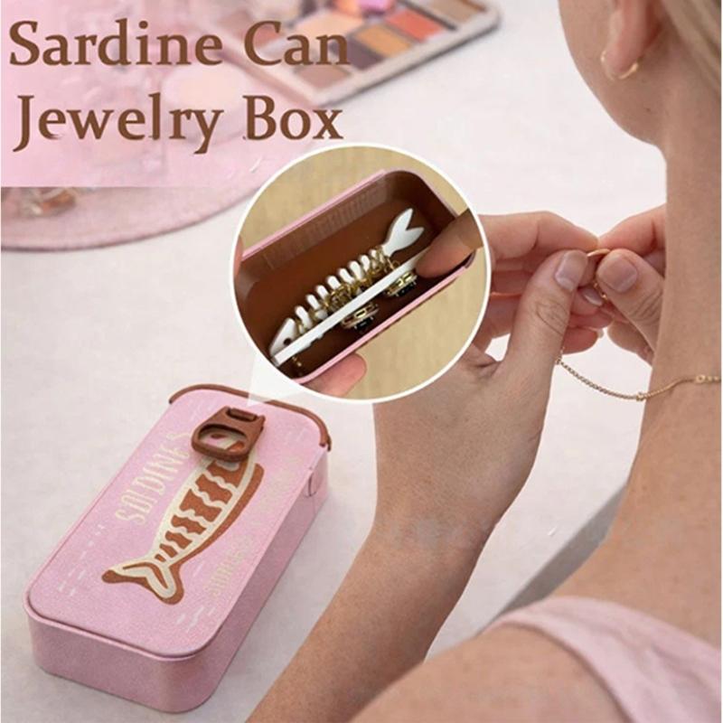 Estuche de Joyería de Viaje Estilo Lata de Sardinas Novedosa con Almacenamiento Compacto para Anillos, Pendientes de Botón, Pulseras y Collares
