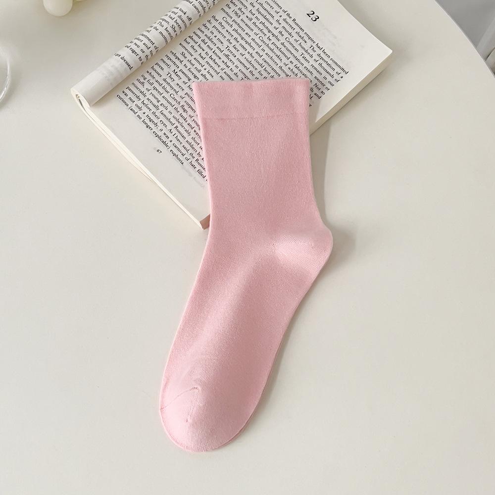 Women's Long Tube Socks Autumn and Winter Simple Solid Colors Pile Socks Ins Trendy Cotton Flat Mouth Middle Tube Socks