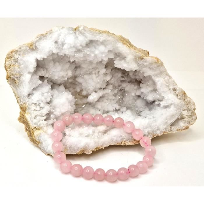 Rose Quartz Bracelet Natural Stone Lithotherapy - 8mm Beads - French Brand - Woman and Man - Minerals Stones S[n2715]