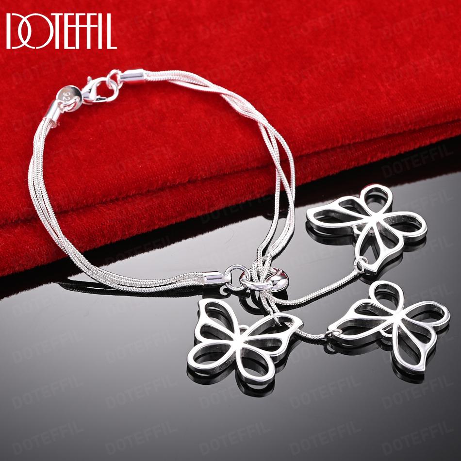 925 Sterling Silver Snake Chain Butterfly Bracelet Wedding Gift Jewelry