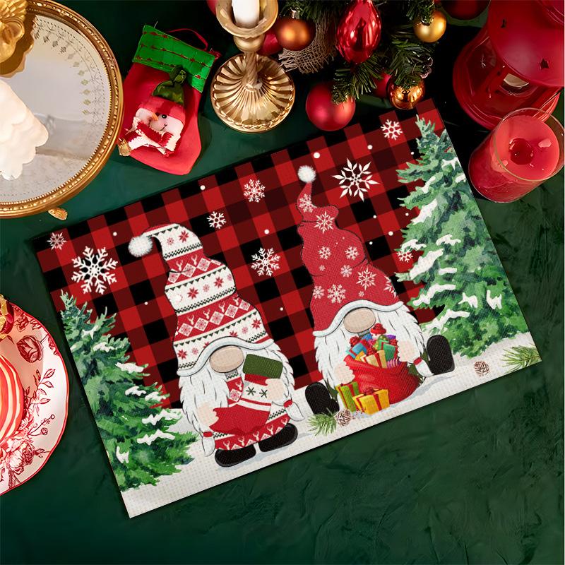 HOT Linen Christmas Faceless Gnome Dwarf Printed Table Place Mat Cloth Placemat Coaster Kitchen Table Decoration and Accessories