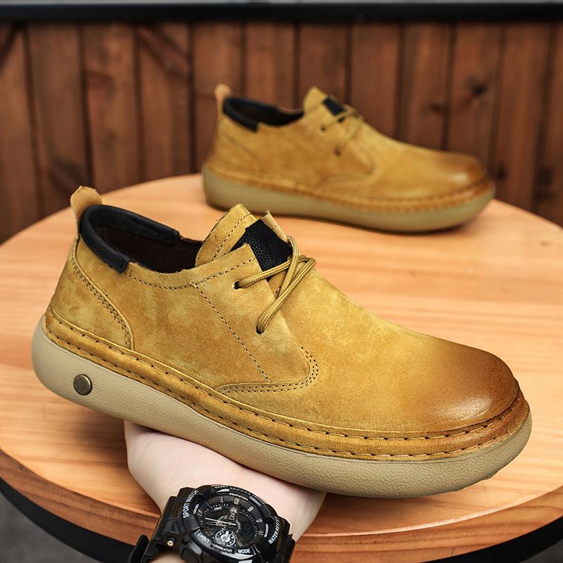 

Lace Up Shoes For Men Lightweight Casual Dress Oxfords Shoes Cow Suede Leather Outdoor Business Walking Sneakers Men 38 жёлтый