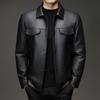 Autumn and Winter Men's Leather Jacket Lapel Button-down Leather Jacket Short Business Casual Fleece Leather Jacket Men