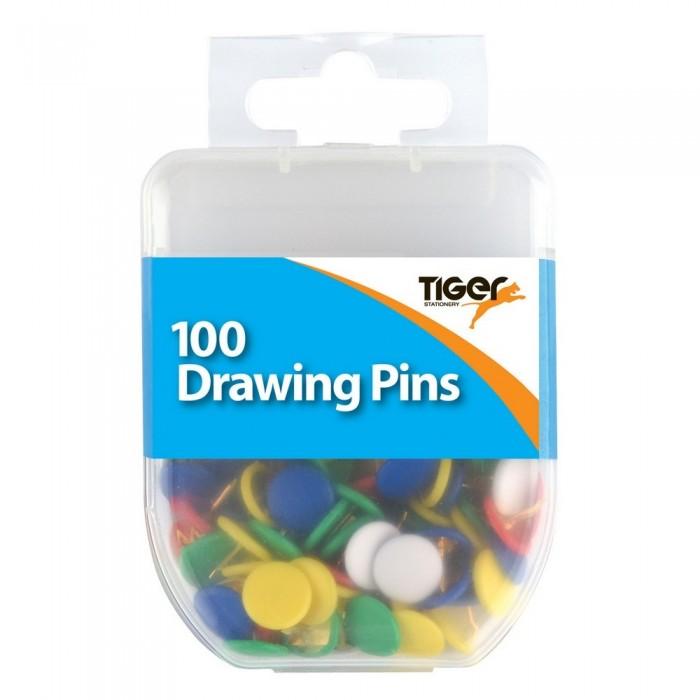 Tiger Stationery Essential Flat Drawing Pins (Pack of 100)