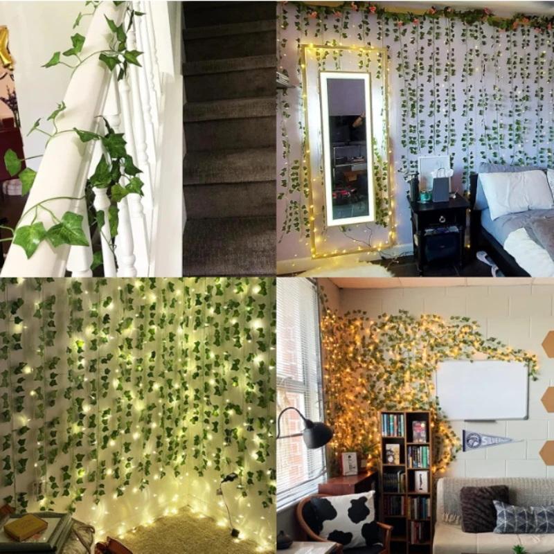 Artificial Ivy Leaf Garland Faux Green Vines for Home Wedding Balcony Wall Hanging Decor