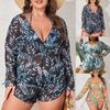 Bikini da Donna Tendenza Costume da Bagno Taglie Forti Costume a Tre Pezzi Bikini a Manica Lunga Solare Tankini Costume da Bagno Donna
