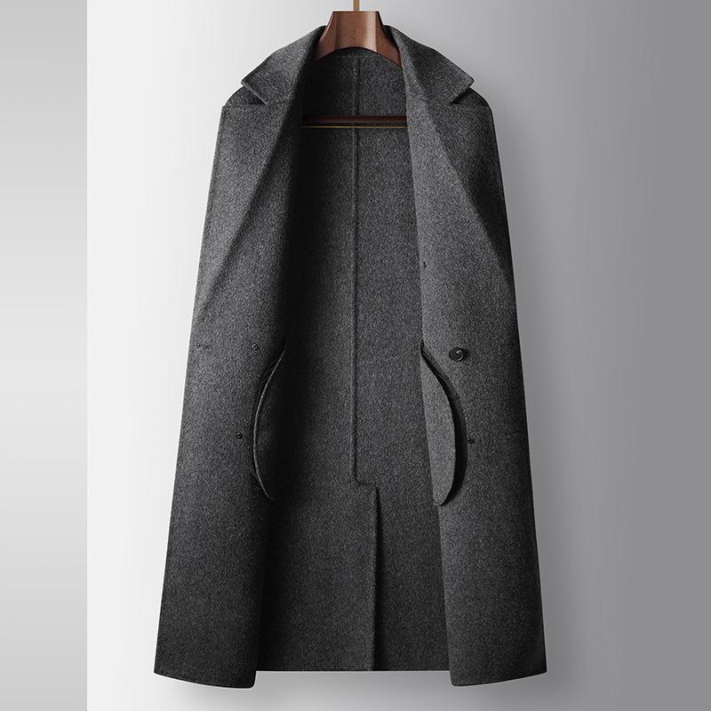 Herbst und Winter Langer Knielanger Zweireihiger Revers Woll-Trenchcoat, Jugendlich Leichter Luxus Lässig Beidseitige Tweedjacke