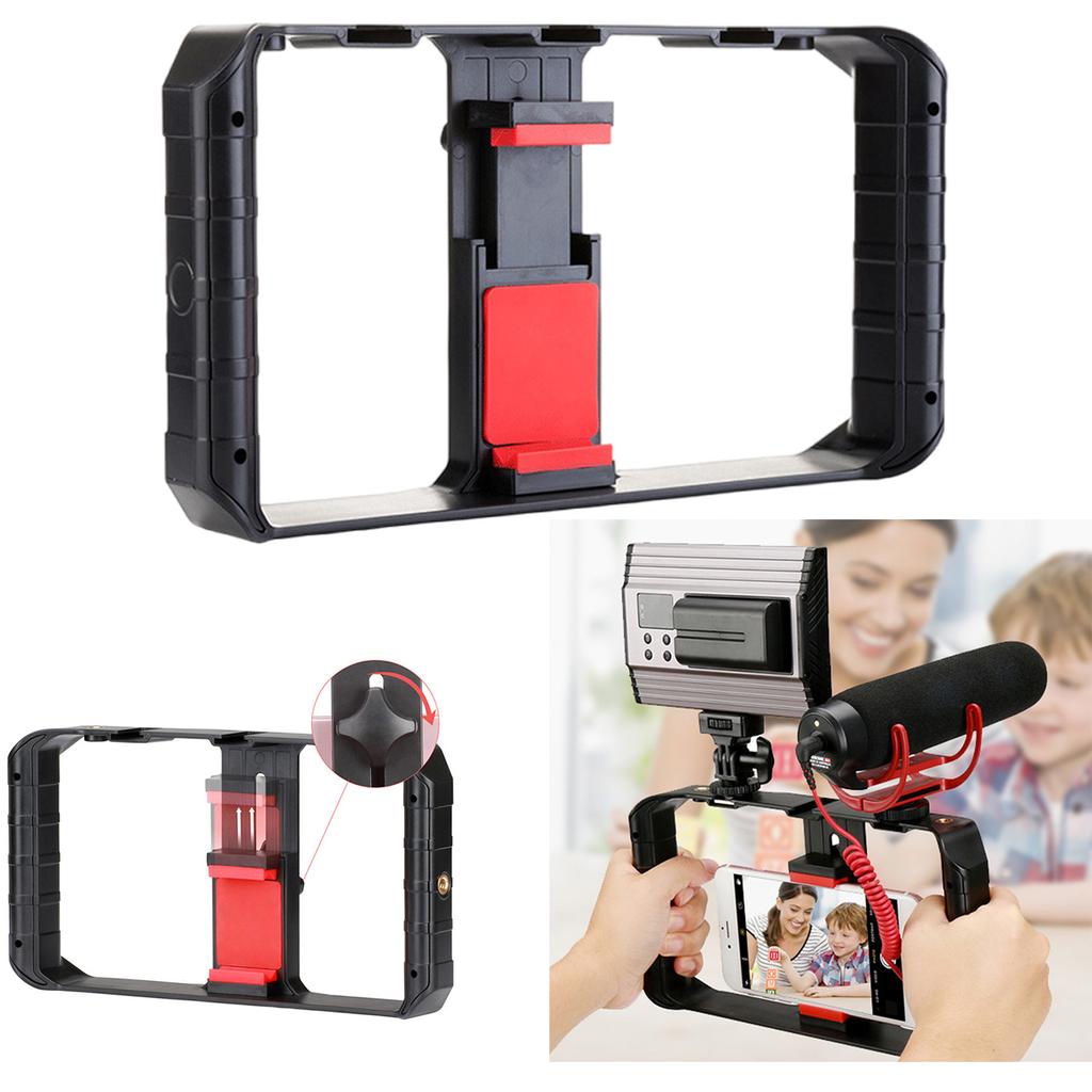 Smartphone Stabilizers Grip with 3 Shoe Mounts Two Handle Video Rig for Enhanceds Filmmaking and Broadcasting Quality