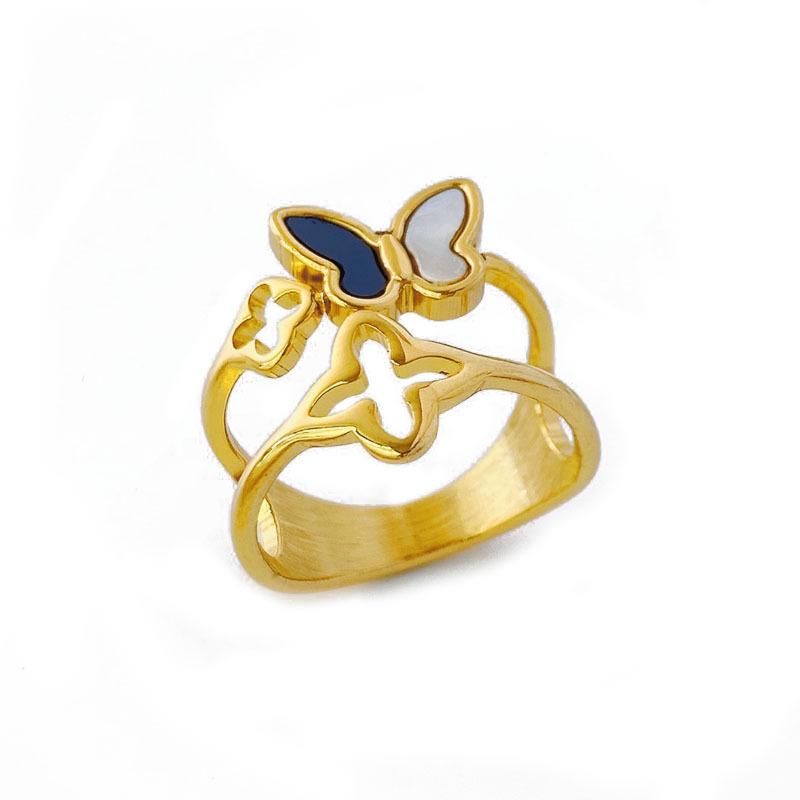Stylish Titanium Butterfly Ring: 18k Gold-Plated Stainless Steel, Trendy Design for Women