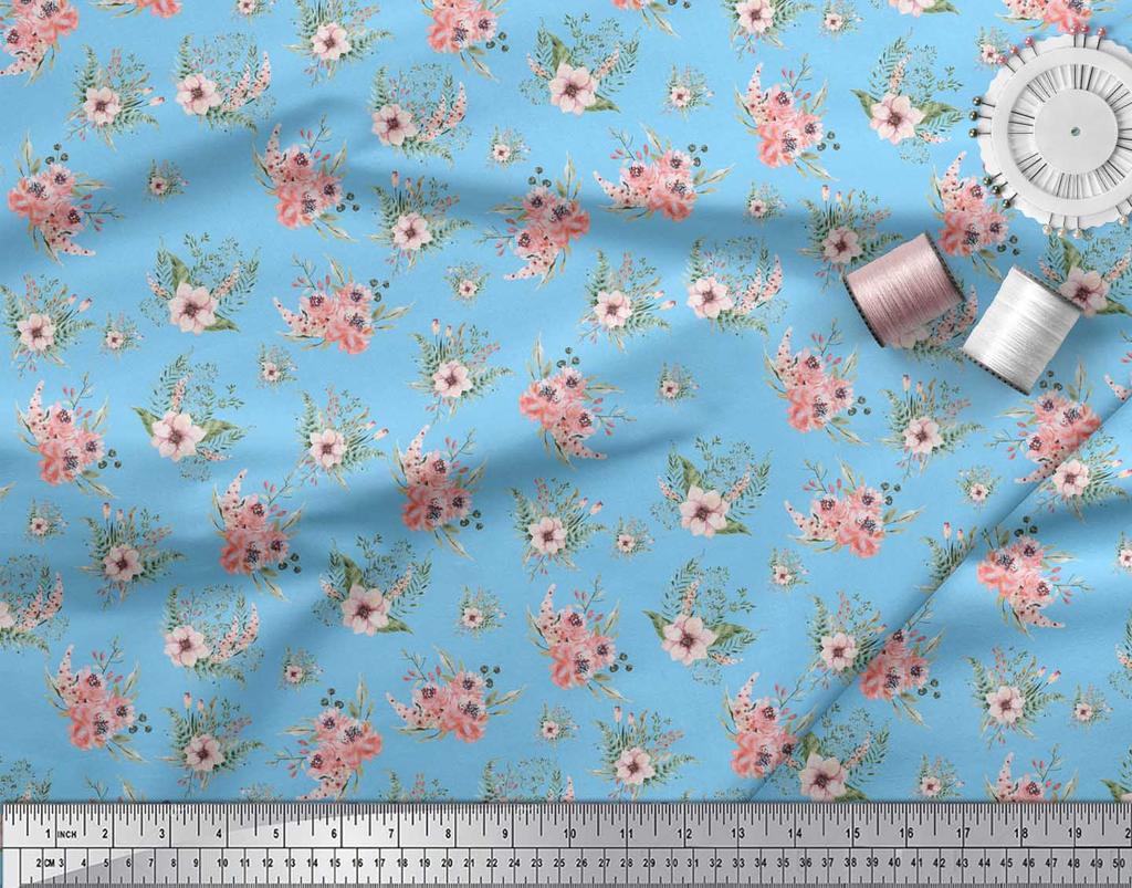 Soimoi Red Poly Crepe Fabric Mignon Dahlia & Peony Floral Fabric Prints By Metre 42 Inch