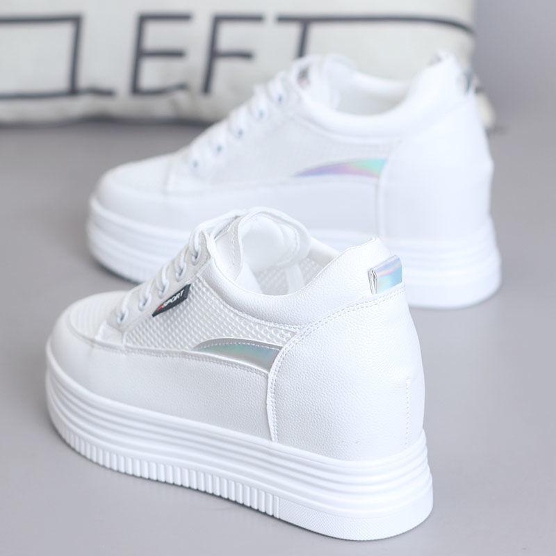 Damen Mesh Atmungsaktive Weiße Schuhe Vielseitige Dicke Sohle mit Erhöhter Schwammsohle Damen Vielseitige Mesh Schuhe