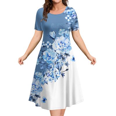 Fashions Hot Selling Summer Round Neck Clothing Splicing Color Women's Short Sleeved Dress Party Elegant Long Dresses