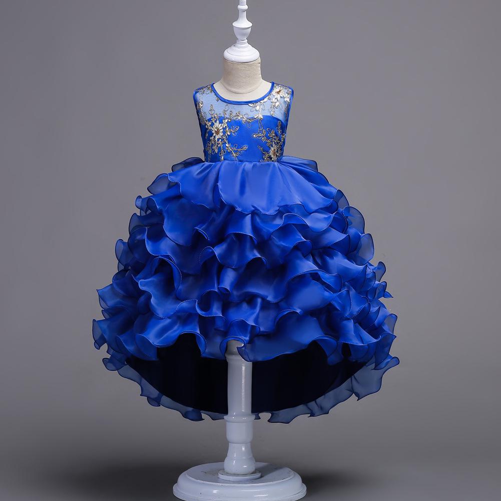 European & American Embroidered Princess Formal Dress for Girls - Wedding Long Train Dress