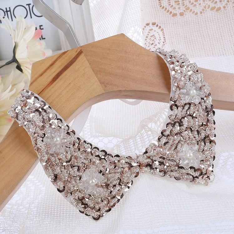 Fashion Wild Retro Beaded Sequins Rhinestones Pearl Lace Collar False Necklace DIY Clothes Shirt Sweater Decoration