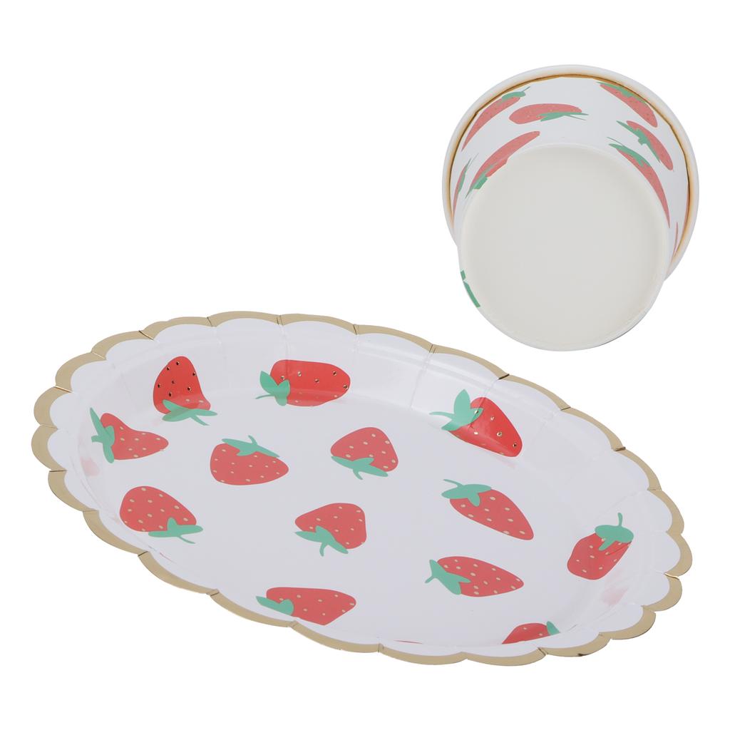 10Pcs Party Tableware Disposable Strawberry Pattern Tableware Set for Birthday Parties Seaside Parti
