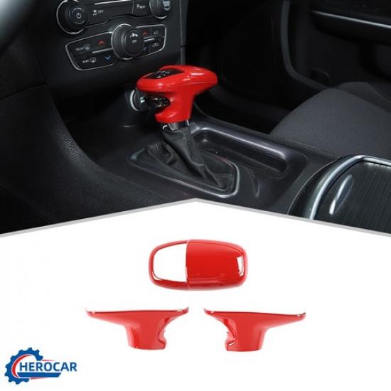 

3xGear Shift Knob Trim Cover Decor for 15+ Dodge Challenger/Charger/ Durango Red