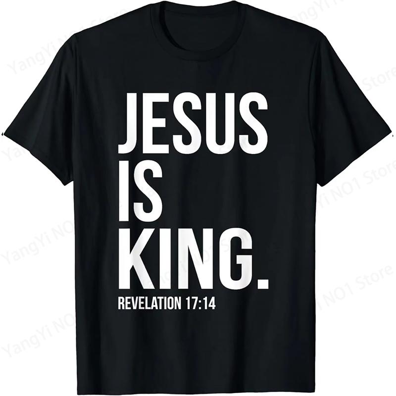 Christian Jesus Is King Design Crown T-Shirt Street Casual Couple Clothes T Shirts for Men Camisetas