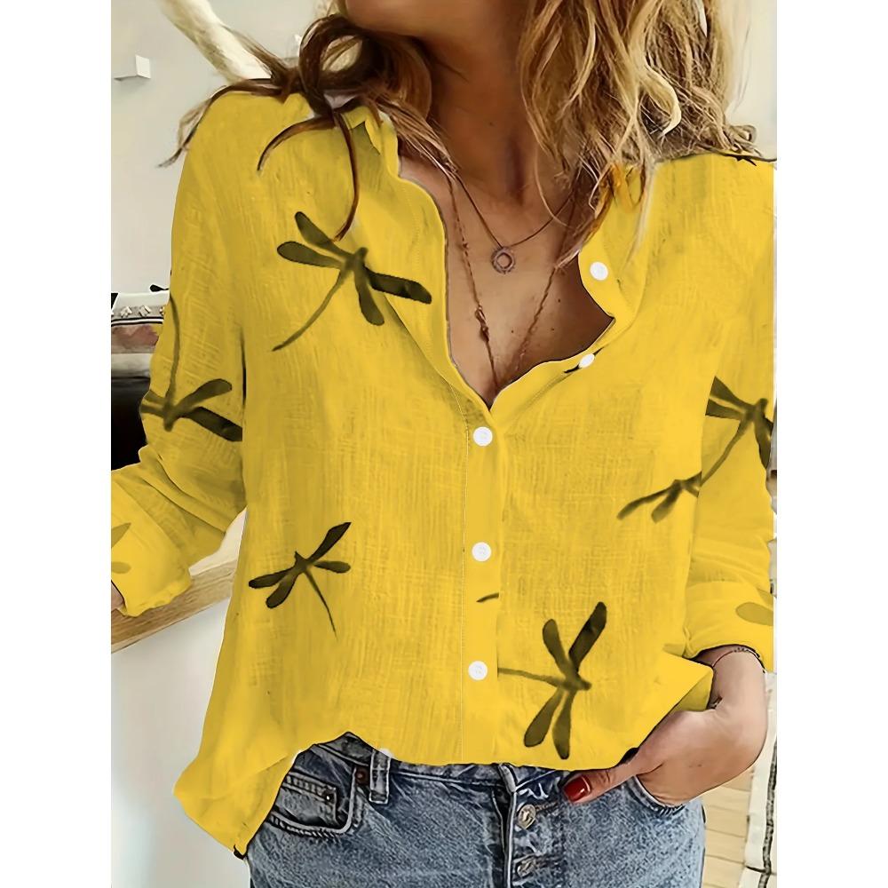 2025 Spring Autumn Women's Shirt Floral Graphics Blouse Lapel Neck Blouse Women Long Sleeve Shirts Womens Tops Female Clothing