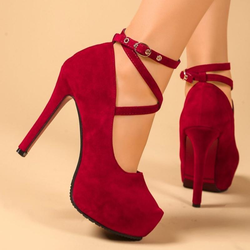 Woman Pumps Cross-Tied Ankle Strap Wedding Party Shoes Platform Dress Women Shoes High Heels Plus Size High Heels Ladies