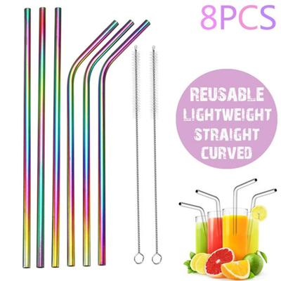 2/5/8/10 pezzi 6 mm riutilizzabile arcobaleno dritto curvo cannuccia posate in acciaio inox