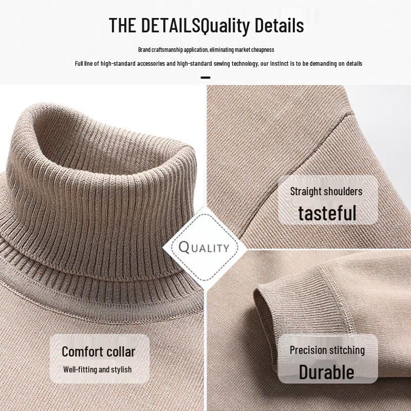 ROMON Men's Fleece Lined Turtleneck Knit Sweater