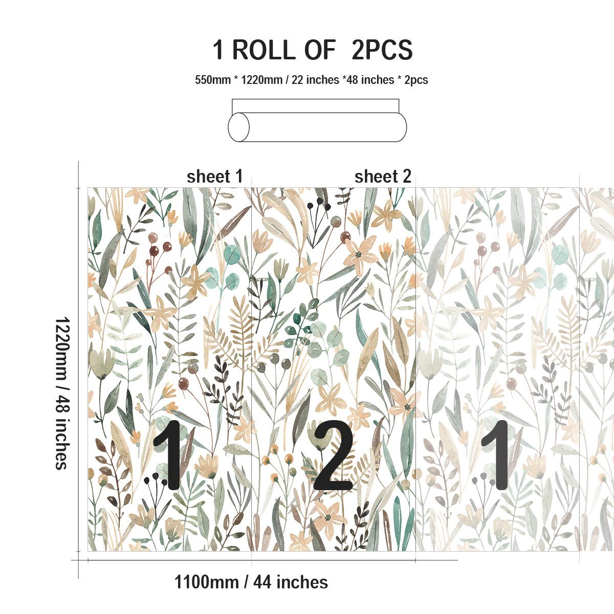 

Зеленый Растение Цветок Акварельный Узор Самоклеящийся Водонепроницаемый Фон для Столовой Бесшовная Склейка Наклейка на Стену для Спальни Гостиной QZ-2P55122-010-XF