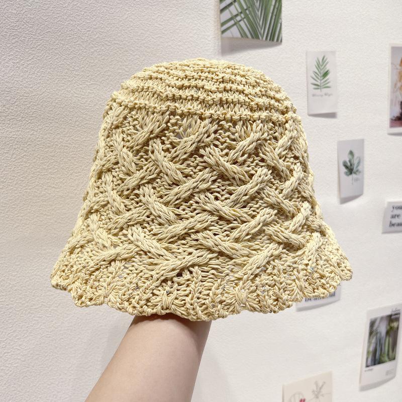 Summer Female Fisherman's Hat Sunshade and Sunscreen Beach Sun Hat Hollow Breathable Woven Fisherman's Hat