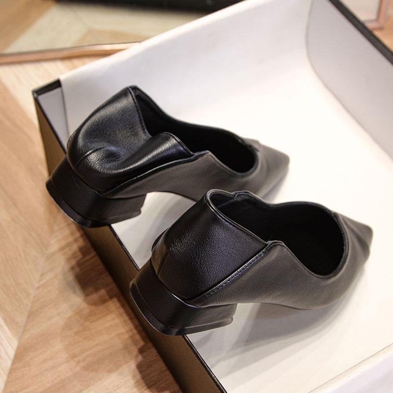 Pointed head, shallow mouth, low heel women's single shoes are not tired of standing for a long time, work shoes, black women's professional work soft