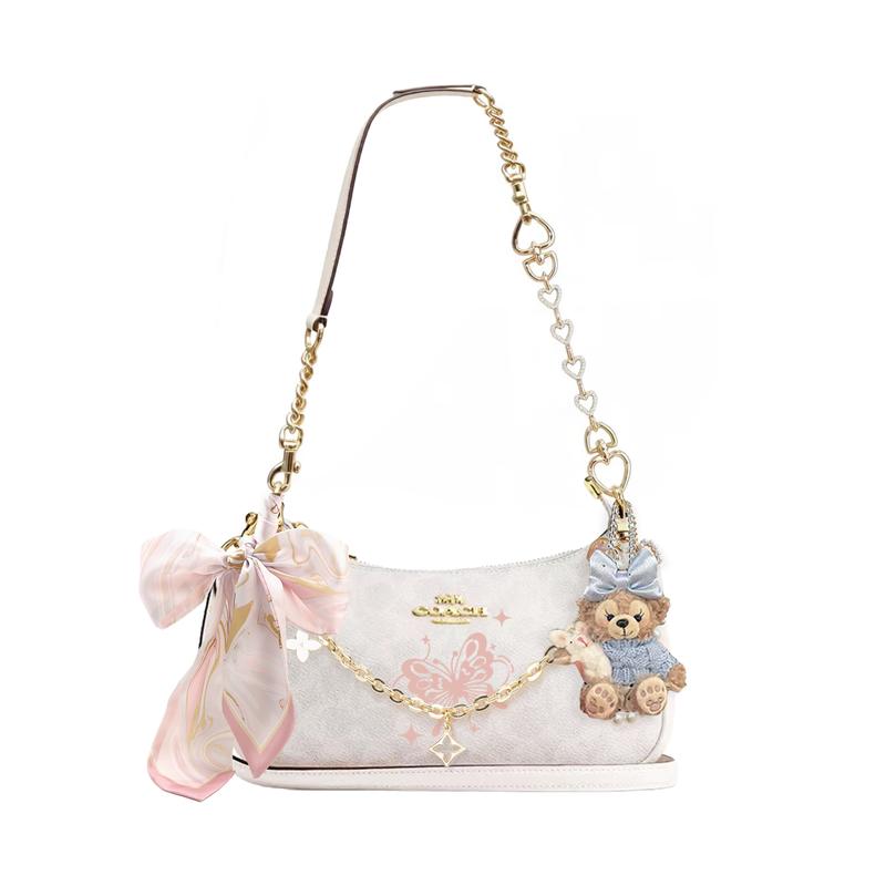 

COACH shoulder bag [Customized bag] Teri 25 brand micro-label detachable strap bow silk scarf extension chain printed One thought basic model білий