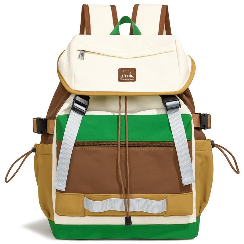 

Travel Backpack Color Contrast Backpack Large Capacity Lightweight Student Schoolbag бежевий/коричневий
