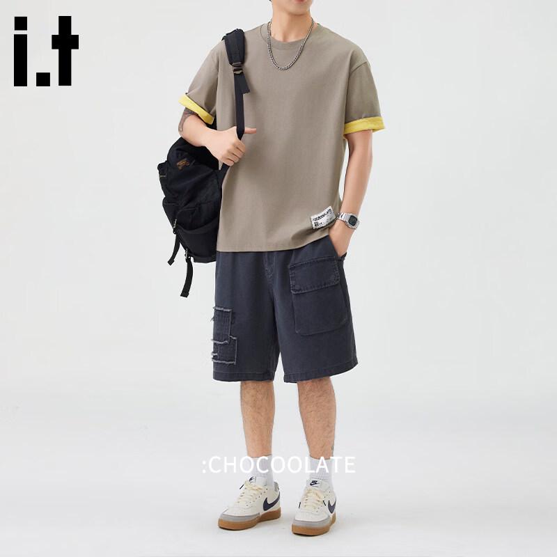 :CHOCOOLATEit Men's Solid Color Heavyweight Round Neck Short Sleeve T-Shirt