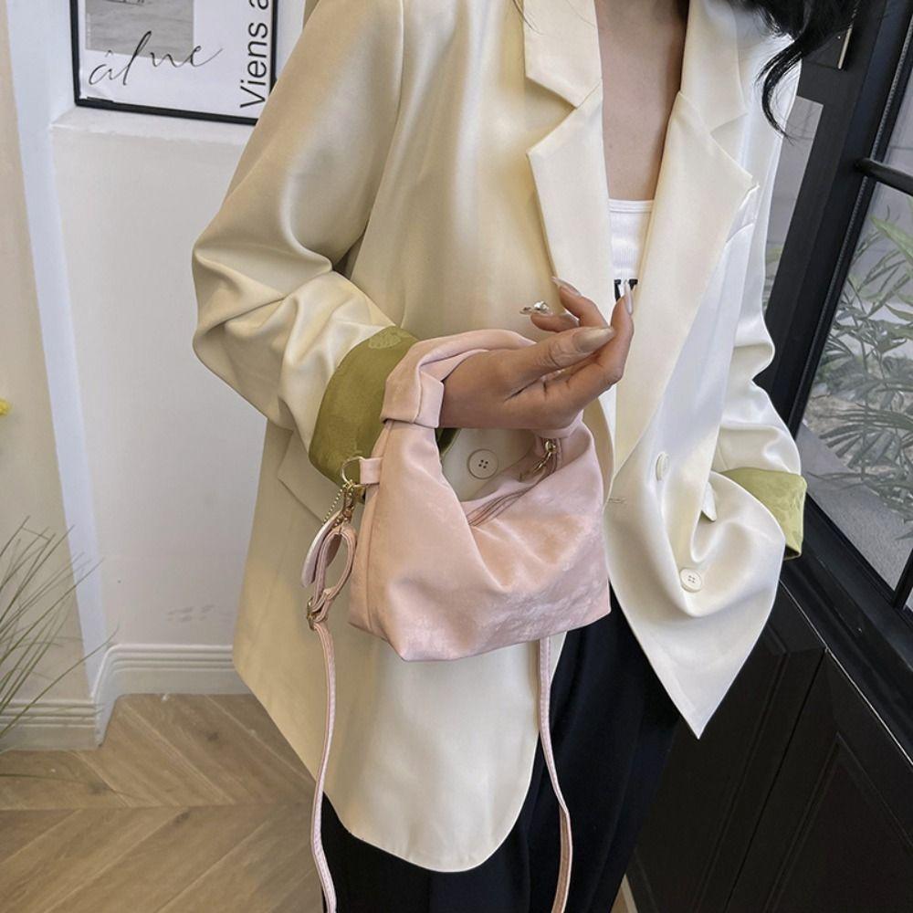 Pleated Handle Solid Color Hand Bag PU Pendant Fashion Crossbody Bags INS Shoulder Bag  Outdoor