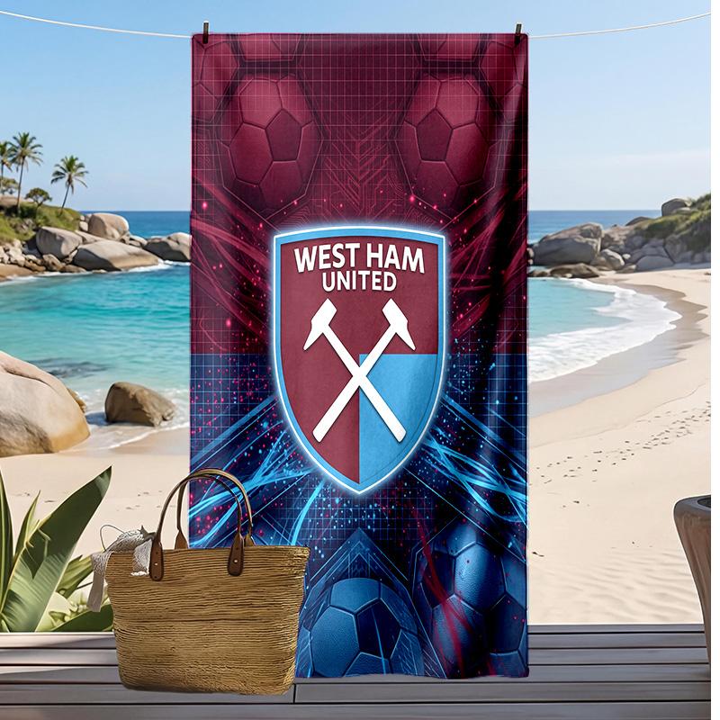 Asciugamano da Spiaggia West Ham United Football Print, Asciugamano Grande Morbido ad Asciugatura Rapida per Spiaggia Campeggio Nuoto