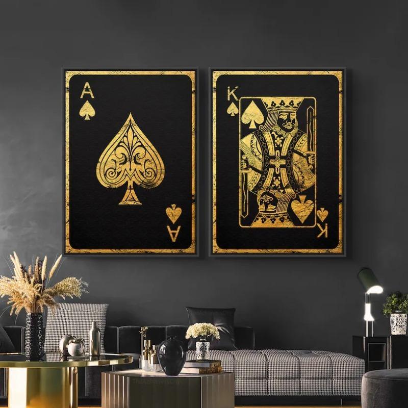 Gold Royal Flush of Spades Poster Playing Poker Cards Canvas Painting Wall Art for Cool Man Cave or Basement Game Room Decor