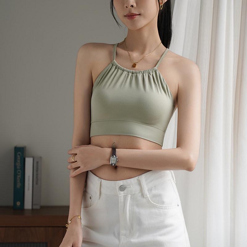 Женский спортивный топ-бюстгальтер без бретелей - Анти-свет, Красивая спина, Модный укороченный топ-майка для йоги 2026 M зелёный