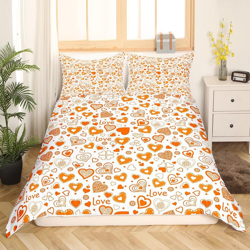 Valentinstag Bettwäsche Set Doodle Stil Kleines Herz Bettbezug Lila Rot Bettdeckenbezug Liebe Thema Polyester Steppdeckenbezug
