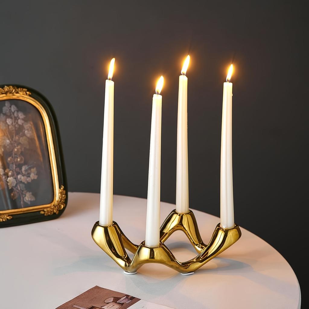 Europäischer Keramik 4-Loch Kerzenhalter Elegante Tischdekoration für Esszimmer Schlafzimmer Geburtstagsgeschenk