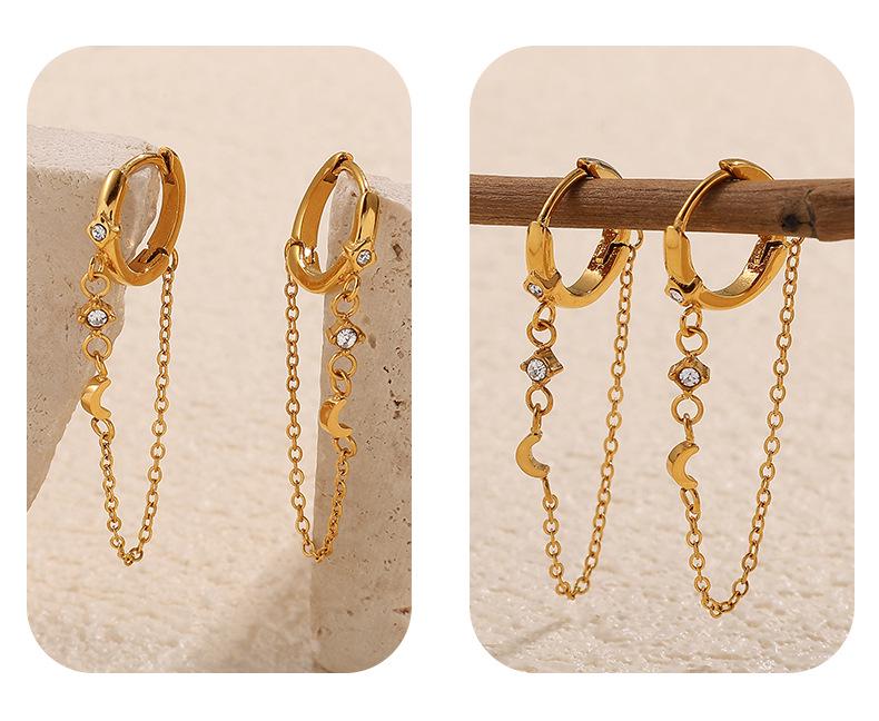 Elegant 18K Gold-Plated Zircon Ear Clips: European-American Style Stainless Steel Earrings