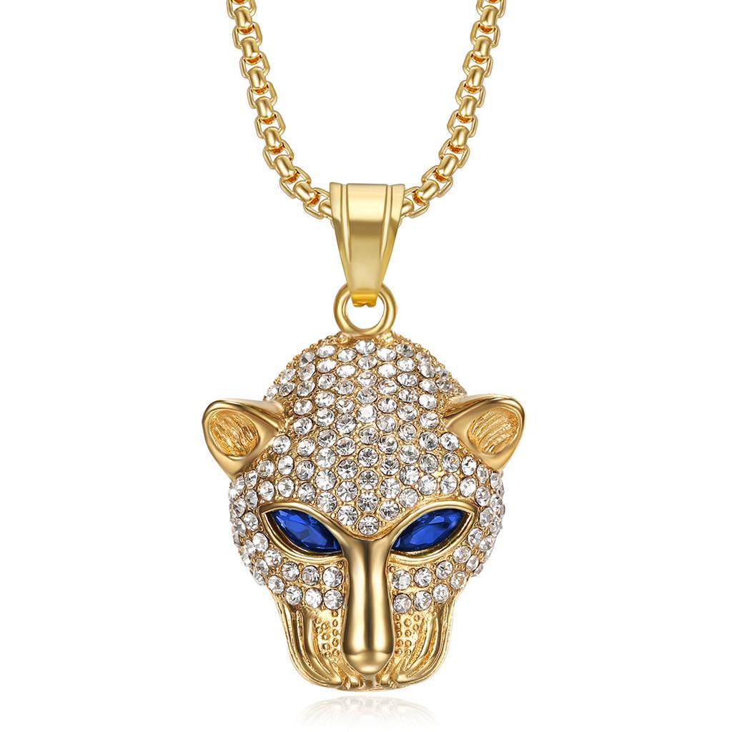 2026 Jewelry Inlaid with Zircon Men's Exquisite Jewelry Necklace Green Red Eyes Leopard Head Pendant Trendy Brand Jewelry Men's and Women's Necklace
