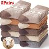 Wool Blend Socks 5 Pairs Mid-Calf Length Thick Plush for Winter Warmth Socks