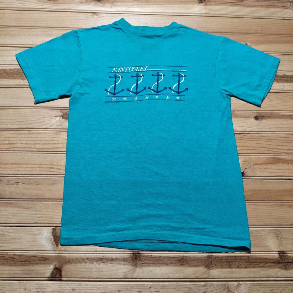 Vintage 1987 Hanes Nantucket Anchors Massachusetts Graphic T-Shirt USA - Medium Unisex T-Shirt