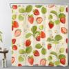 Red Strawberry Shower Curtain for Bathroom Nature Fruit and White Floral Green Leaf Plant Bathroom Shower Curtains with Hooks, Spring Country