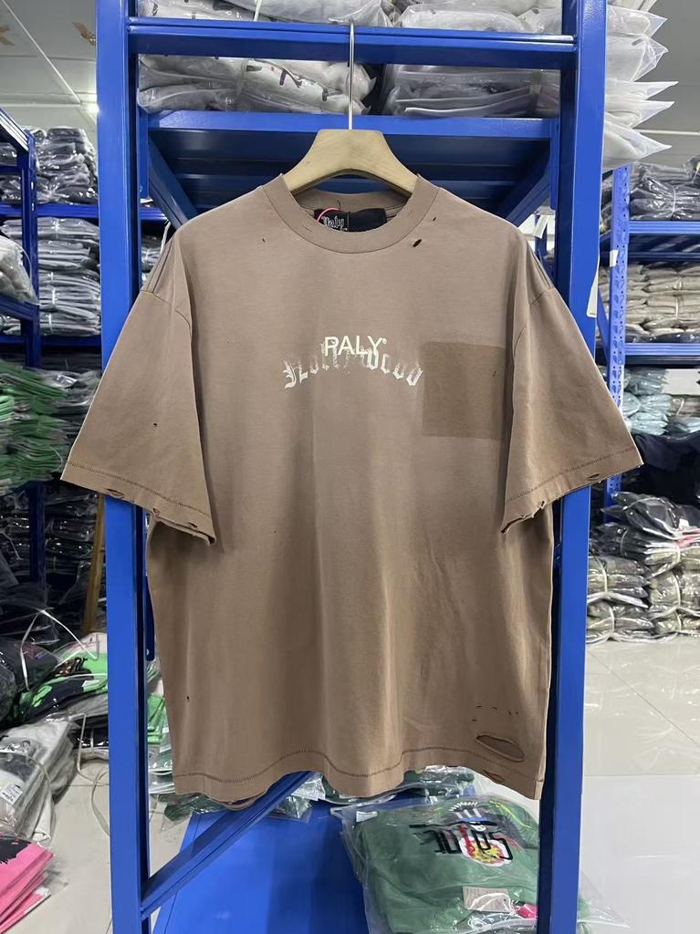 Paly הוליווד וינטג נישה אמריקאי רטרו קרוע שטוף ישן רפוי חולצת טי שרוול קצר טרנדי גברים ונשים